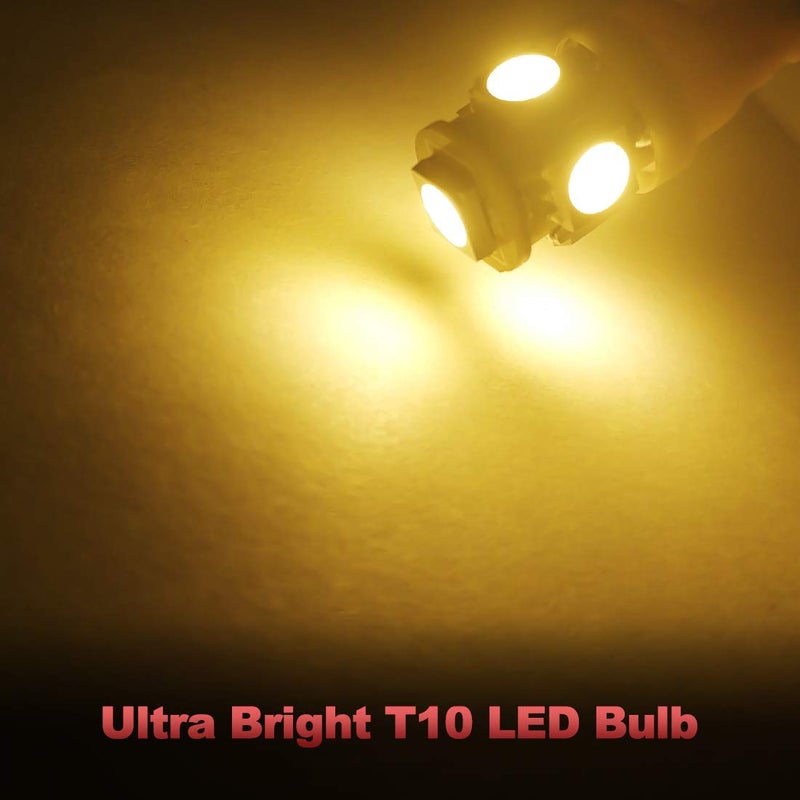 Yorkim مصابيح يوركيم 194 LED أمبر فائقة السطوع الجيل الخامس، مصباح LED T10 168، مصابيح W5W لإضاءة داخلية السيارة، إضاءة خريطة، إضاءة باب، إضاءة ترخيص W5W 2825، عبوة من 10 - Image 2